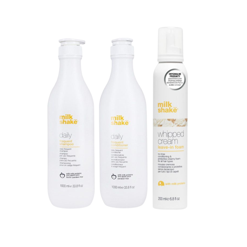 Milk Shake Zestaw Promocyjny Love Children szampon 1l+Odżywka 1l+Odżywka w piance 200ml +Kosmetyczka GRATIS
